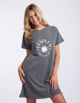 White & Co. - Le Soleil Boyfriend Tee Dress - Charcoal - White & Co Living Dresses