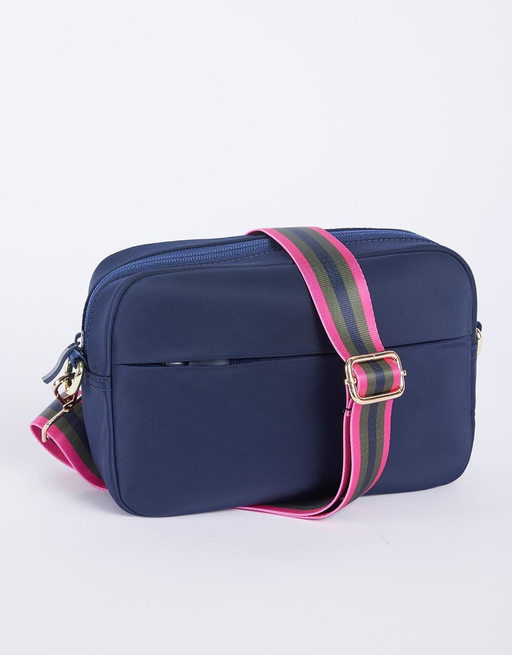 White & Co. - Off-Duty Crossbody Bag - Navy with Khaki/Hot Pink Stripe - White & Co Living Accessories