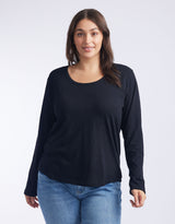 White & Co. - Original Round Neck Long Sleeve T-Shirt - Black - White & Co Living Tops