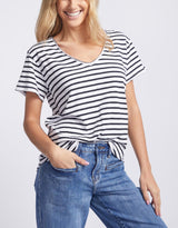 paulaglazebrook. - Original V Neck T-Shirt - Black/White Stripe - paulaglazebrook Tops