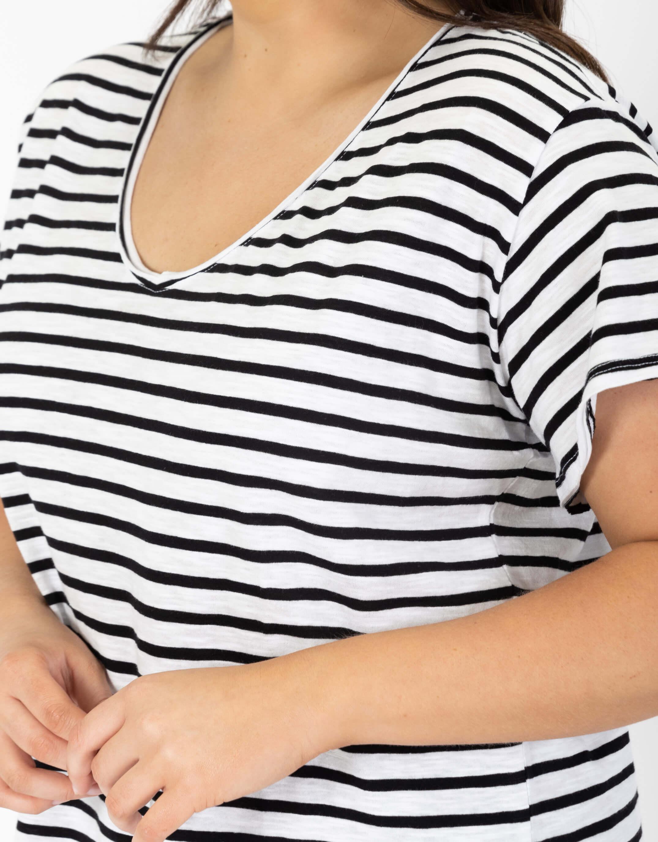 Striped v store neck t shirt