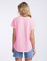 White & Co. - Sorbet Stripe Vee Neck Tee - Gelati Pink - White & Co Living Tops