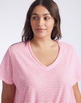 White & Co. - Sorbet Stripe Vee Neck Tee - Gelati Pink - White & Co Living Tops