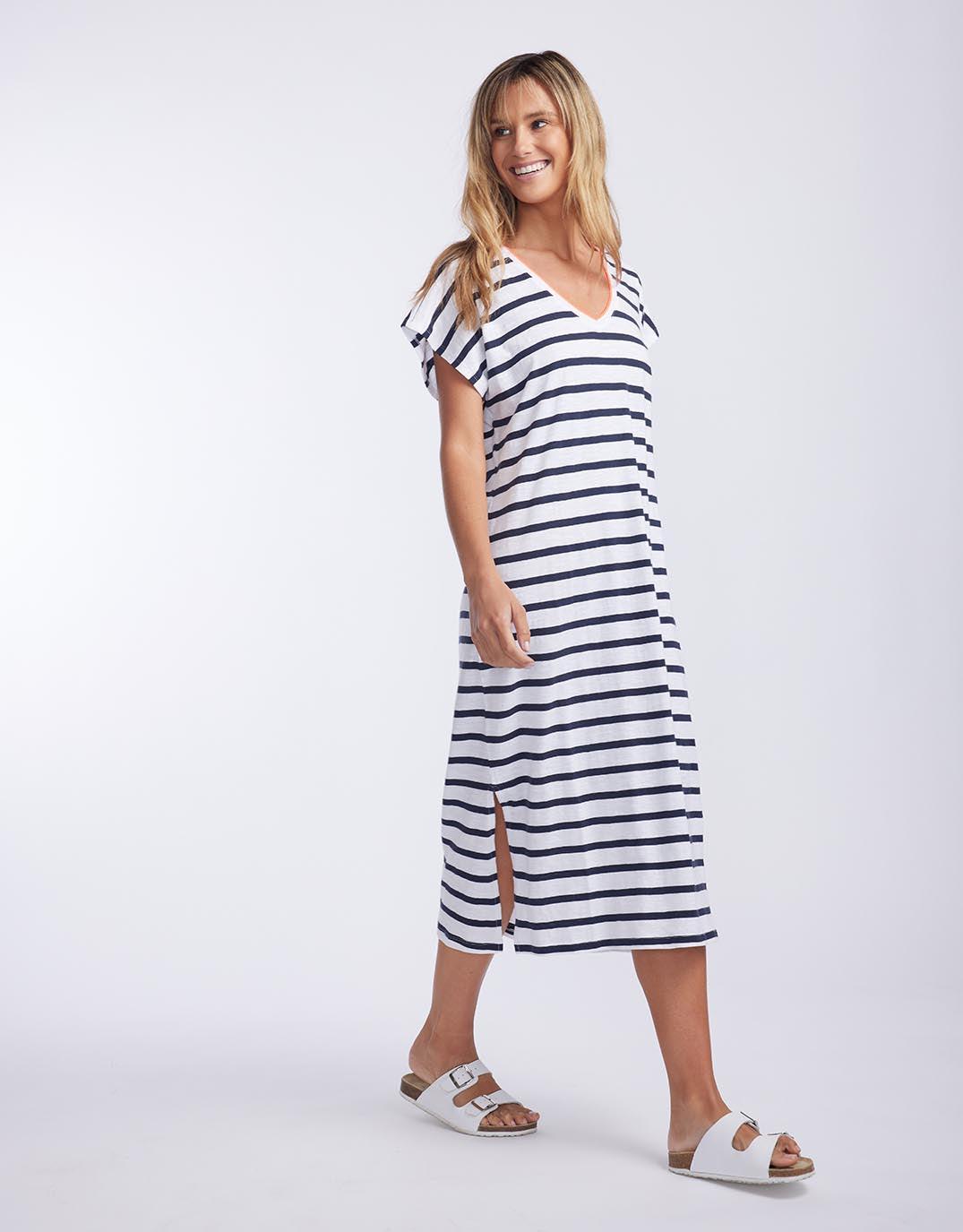 White & Co. - St. Lucia T-Shirt Dress - Navy/White Stripe - White & Co Living Dresses