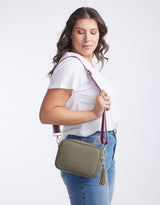 White & Co. - Zoe Crossbody Bag - Khaki with Khaki/Hot Pink Stripe - White & Co Living Accessories
