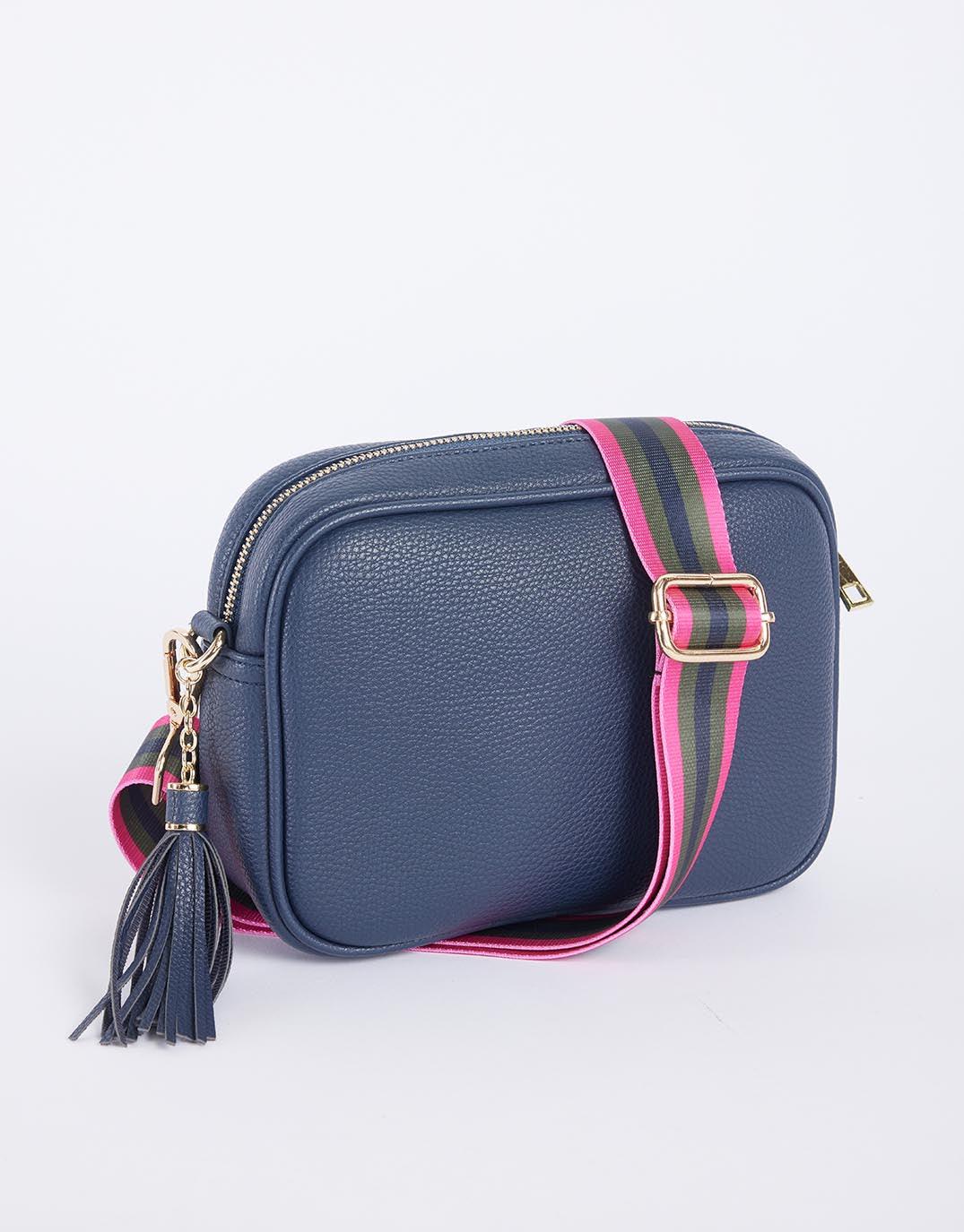 White & Co. - Zoe Crossbody Bag - Navy with Khaki/Hot Pink Stripe - White & Co Living Accessories