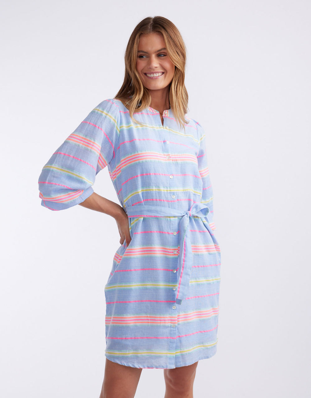 white-co-balmy-nights-dress-blue-neon-stripe-womens-clothing