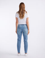 Cara Raw Hem Denim Jogger - Mid Wash