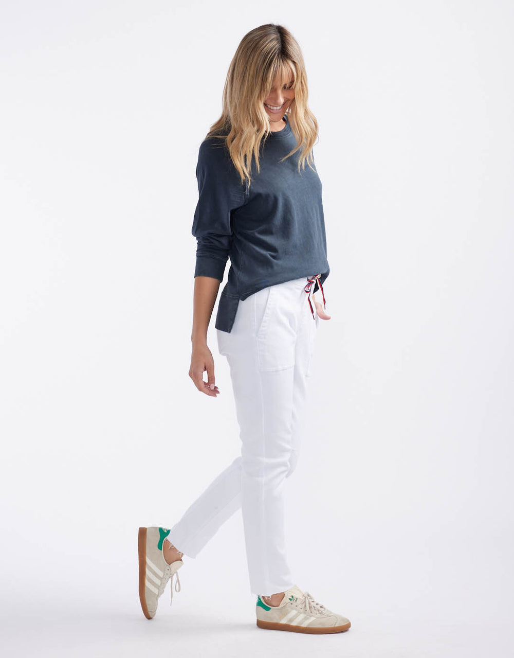 Cara Raw Hem Denim Jogger - White