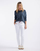 Cara Raw Hem Denim Jogger - White