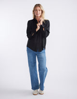 Charlize Drape Shirt - Black