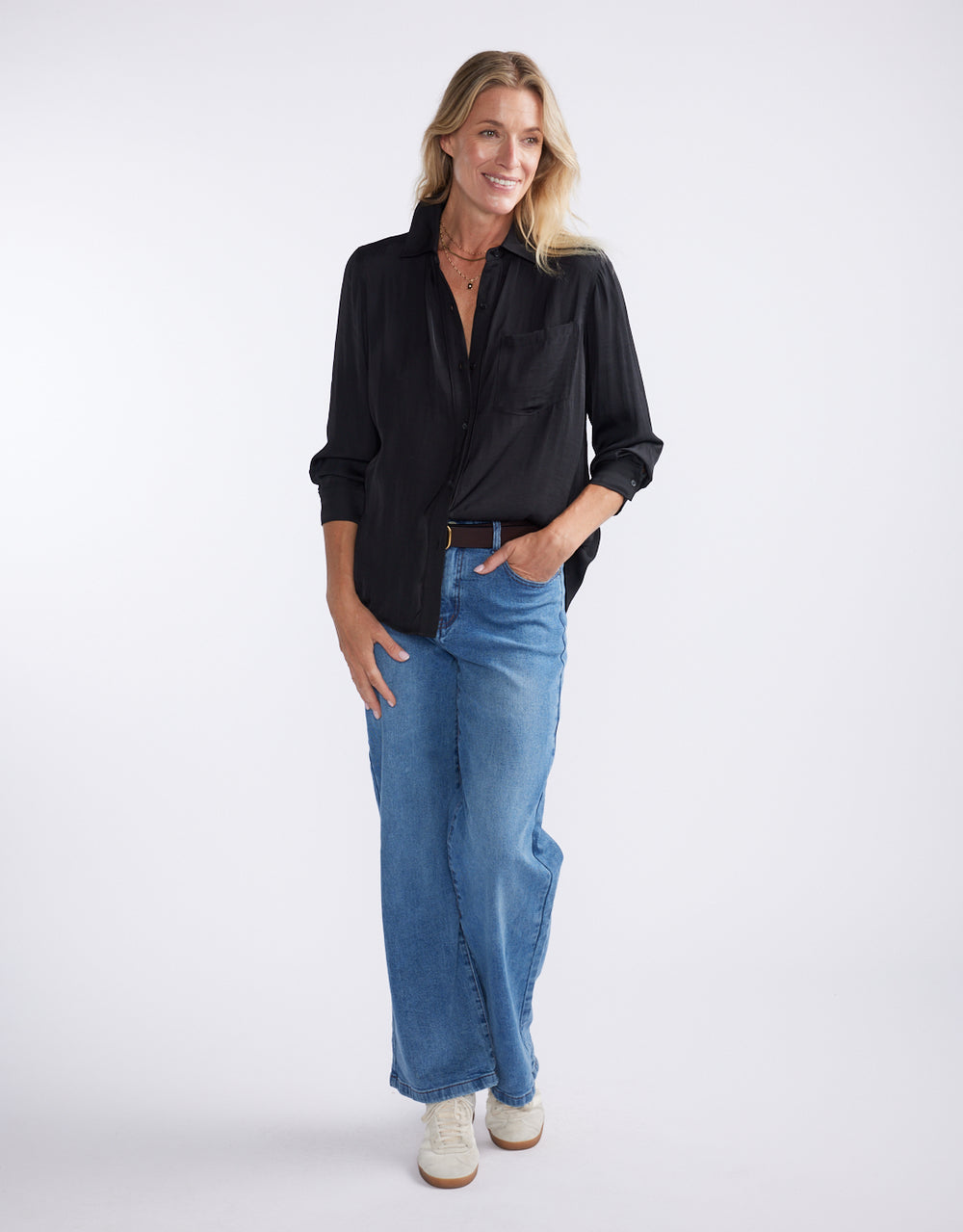 Charlize Drape Shirt - Black