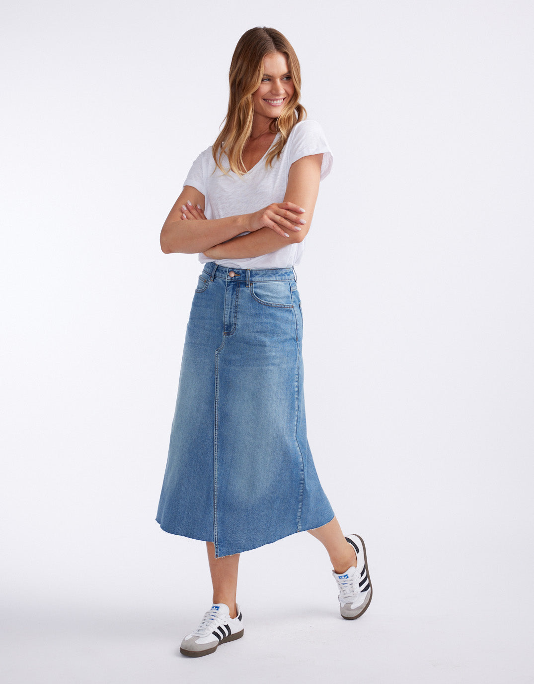 white-co-elka-denim-skirt-mid-wash-womens-clothing