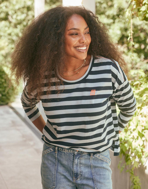 Relaxed Monogram Long Sleeve T-Shirt - Navy/Denim Stripe