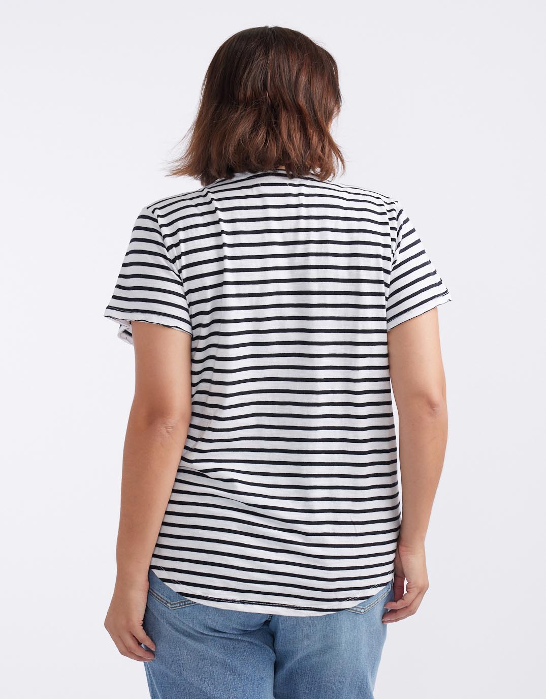 Original V Neck T-Shirt - Black/White Stripe White & Co. for Sale