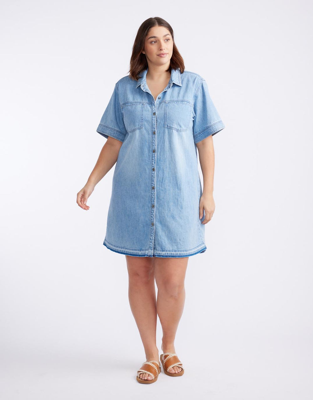 plus size white denim dress Eloquii White Denim Midi Dress