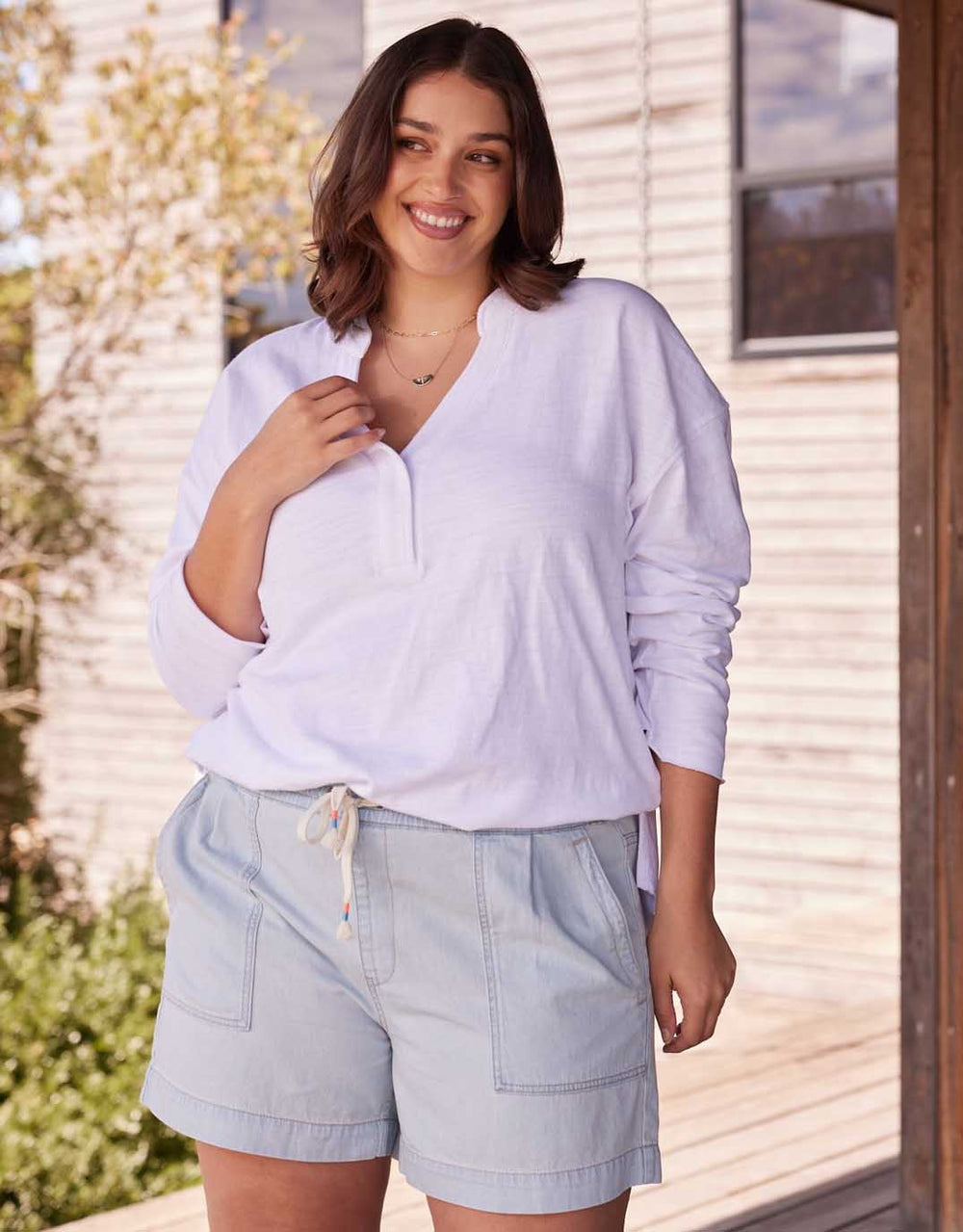 Henley Sunset Top - White