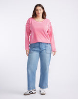 Relaxed Long Sleeve T-Shirt - Pink/Red
