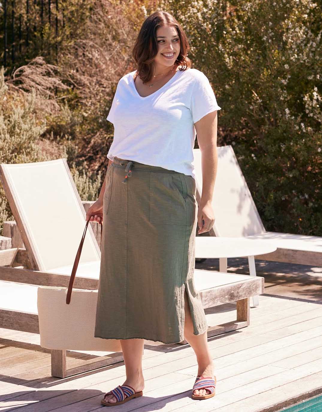 Signature Midi Skirt - Khaki