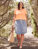 Sorbet Stripe Round Neck Tee - Neon Orange