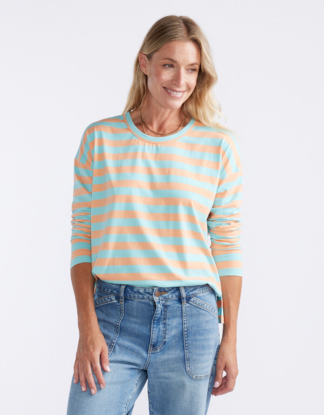 white-co-relaxed-long-sleeve-t-shirt-aqua-peach-stripe-womens-clothing