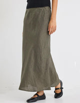 Bliss Linen Bias Midi Skirt - Khaki