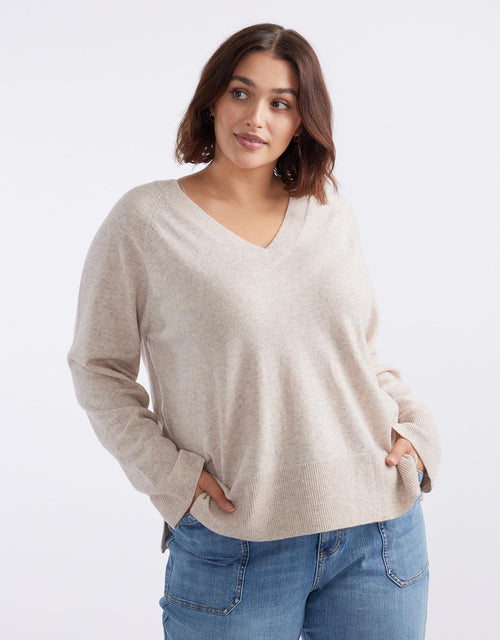 The French Quarter Wool Cashmere V Neck Knit Jumper - Oat/White