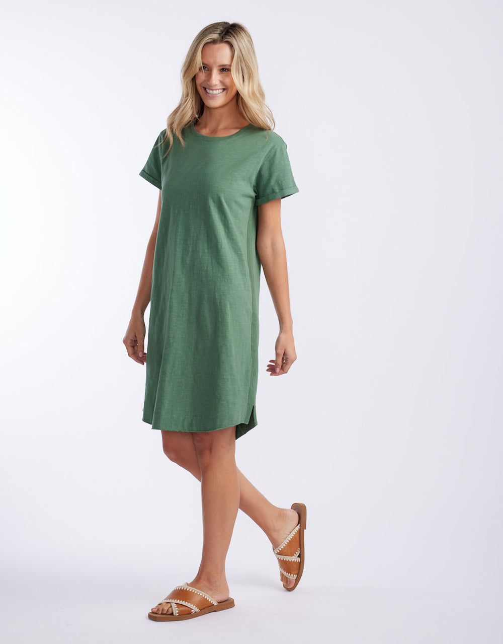 white-co-turn-back-tee-short-dress-khaki-womens-clothing