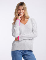 white-co-upstate-double-cuff-knit-jumper-grey-marle-neon-pink-womens-clothing