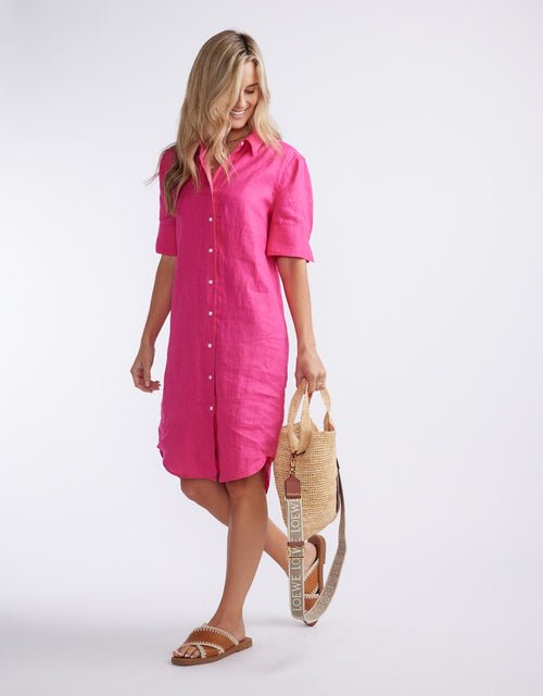white-ftl-hettie-linen-shirt-dress-fuchsia-womens-clothing
