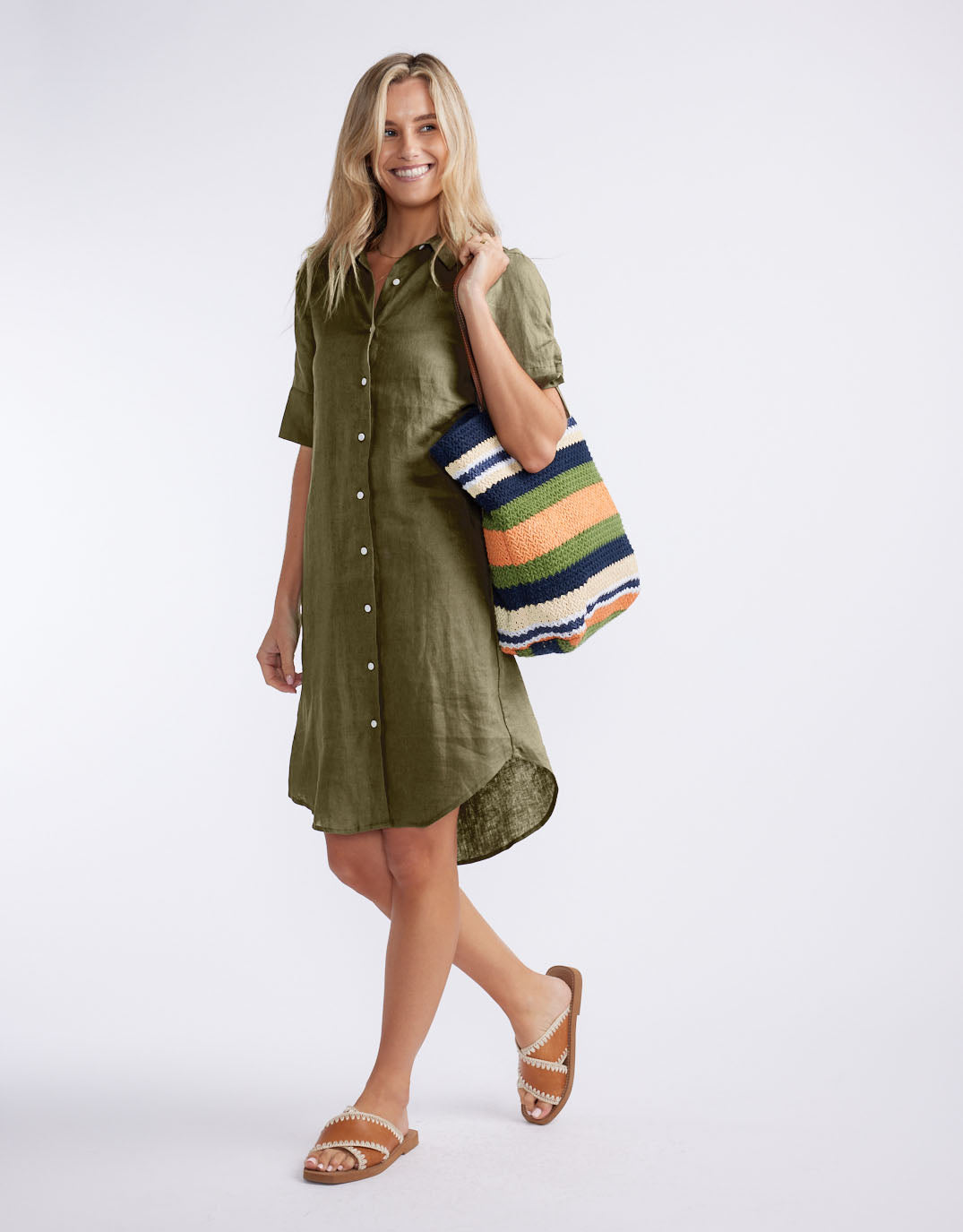 Hettie Linen Shirt Dress - Khaki