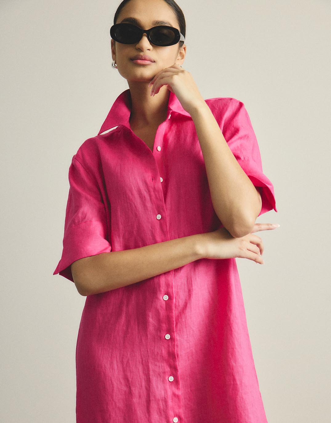 Hettie Shirt Dress - Fuchsia