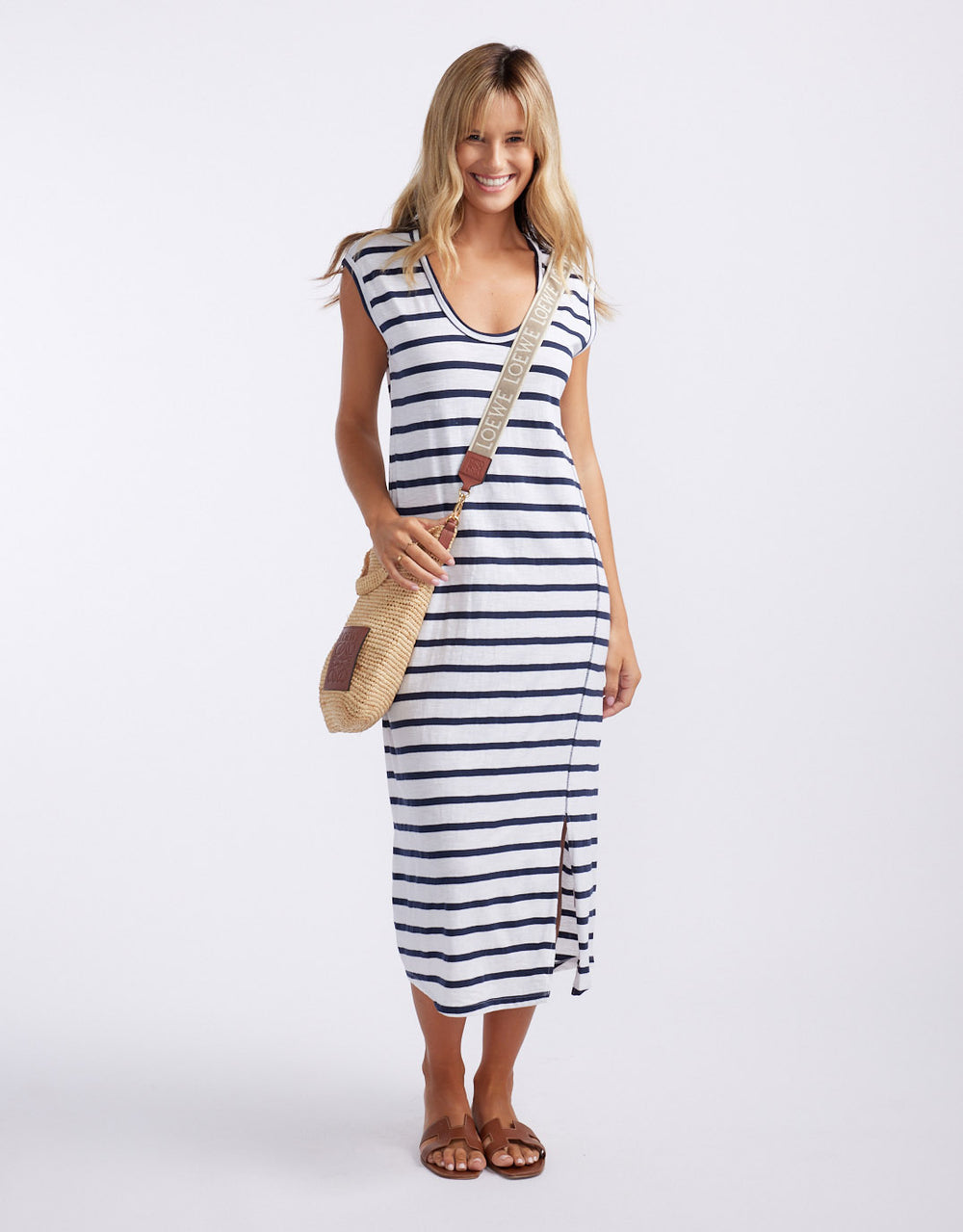 Cali Tank Dress - White/Navy Stripe