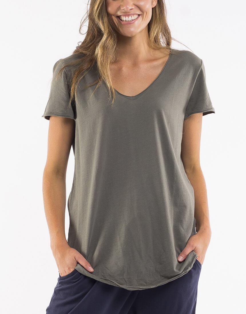 Elm - Fundamental Vee Tee - Khaki - paulaglazebrook Tops