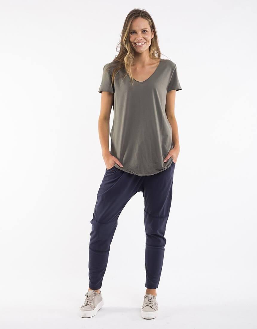 Elm - Fundamental Vee Tee - Khaki - paulaglazebrook Tops