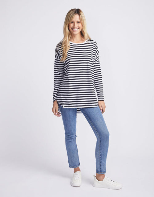 Elm - Lauren Stripe Long Sleeve Tee - Black & White Stripe - White & Co Living Tops