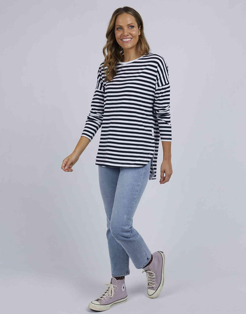 Elm - Lauren Stripe Long Sleeve Tee - Navy & White Stripe - White & Co Living Tops