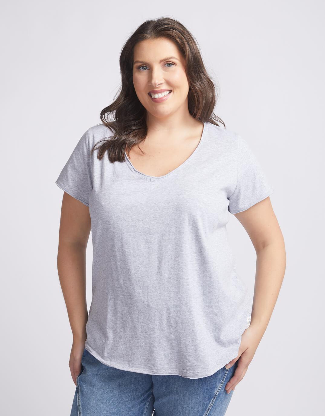 Elm Embrace Fundamental Vee Tee Grey Marle - Plus Size Clothing - White & Co. Womenswear