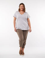 Elm Embrace Fundamental Vee Tee Grey Marle - Plus Size Clothing - White & Co. Womenswear