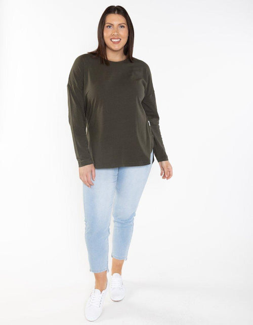 Plus Size Society Long Sleeve Tee - Khaki Elm Embrace | Plus Size Clothing