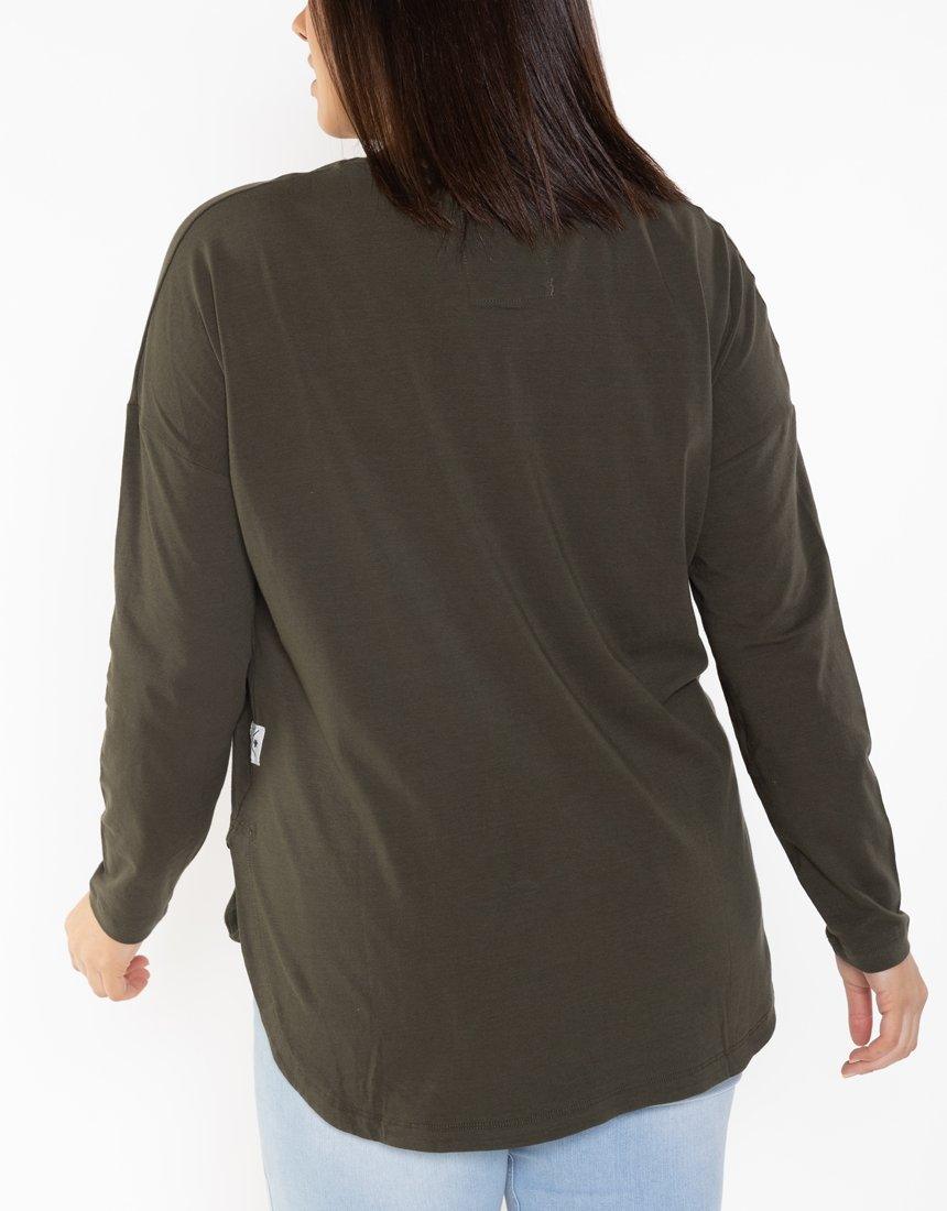 Plus Size Society Long Sleeve Tee - Khaki Elm Embrace | Plus Size Clothing