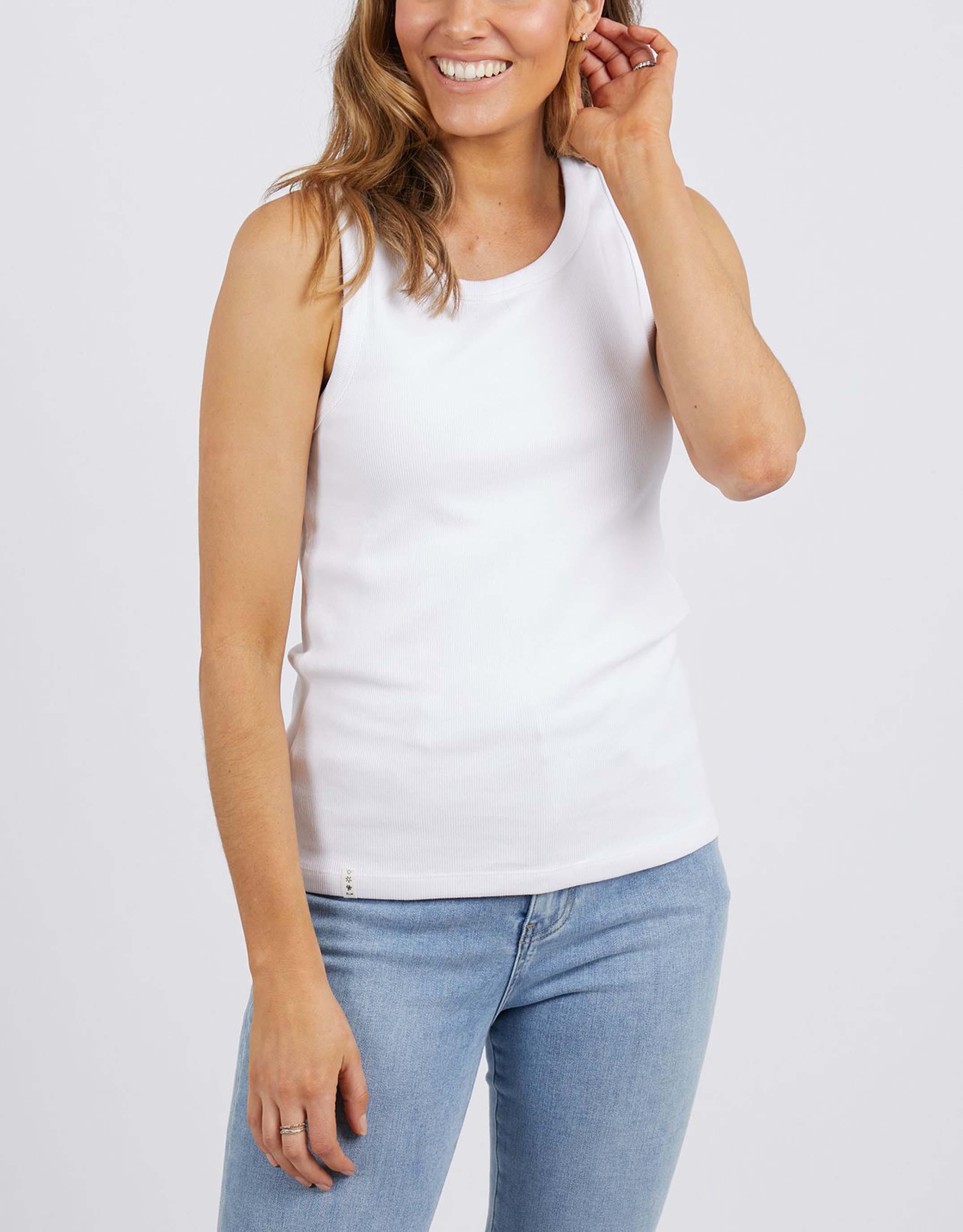 Elm - Rib Crew Tank - White - White & Co Living Tees & Tanks