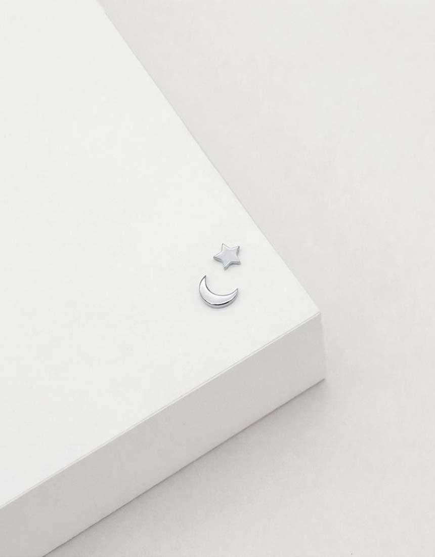 Linda Tahija Jewellery - Star & Moon Stud Earrings - Sterling Silver - White & Co Living Accessories