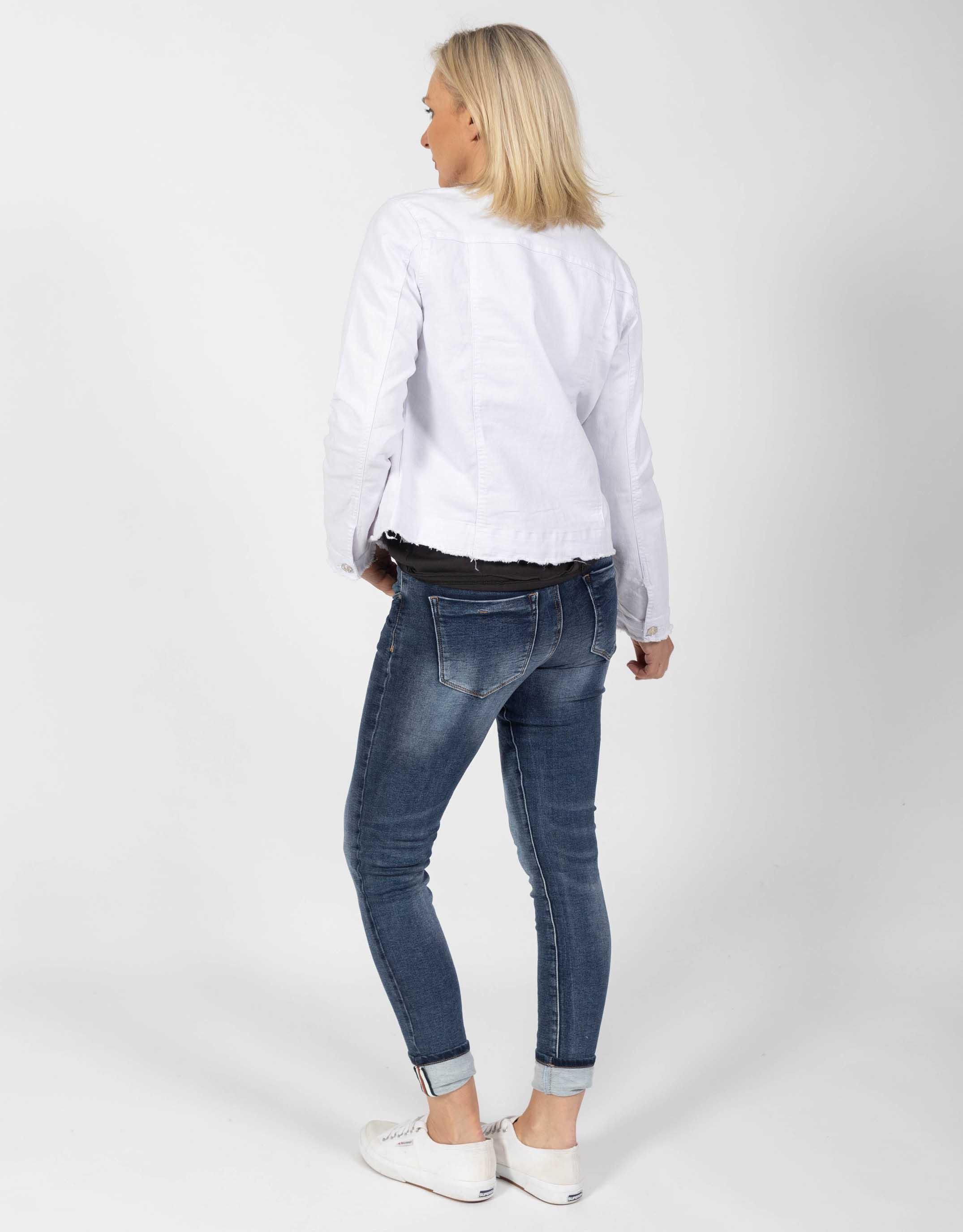 Buy Collarless Denim Jacket - White Threadz for Sale Online United 