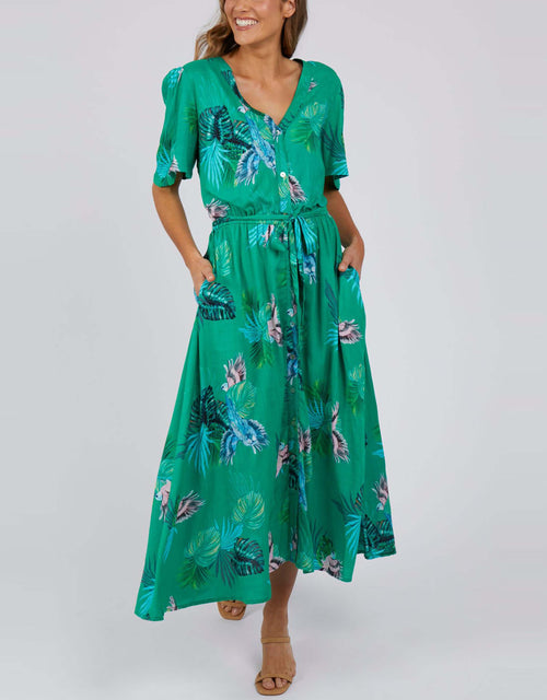 Tropicana Midi Dress - Bright Green Tropical Print