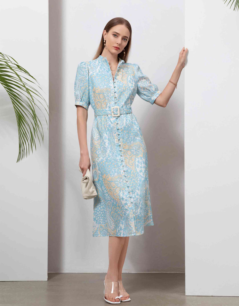 Clarisse Linen Midi Dress - Aqua