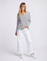 White & Co. - Original Round Neck Long Sleeve T-Shirt - Black/White Stripe - White & Co Living Tops