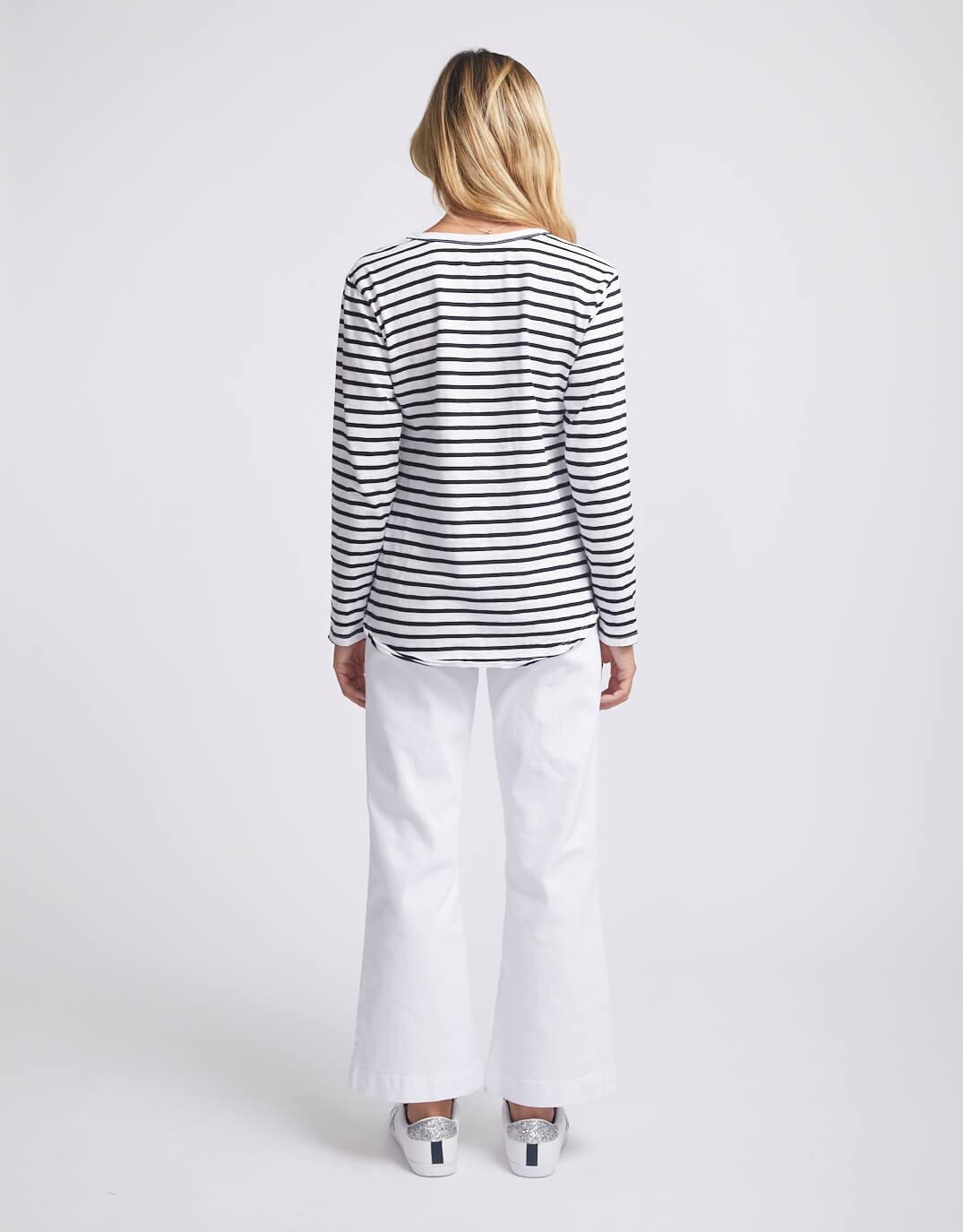 White & Co. - Original Round Neck Long Sleeve T-Shirt - Black/White Stripe - White & Co Living Tops