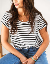 White & Co. - Original Round Neck T-Shirt - Black/White Stripe - White & Co Living Tees & Tanks