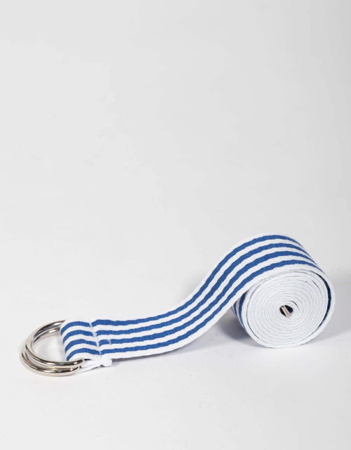 White & Co. - Portsea D-Ring Belt - Royal Blue/White Stripe - White & Co Living Accessories